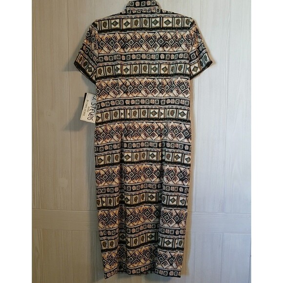 J Stevens Women's Size 10P Olive Beige Afrocentric Style Padded Shoulder Dress - Picture 2 of 9